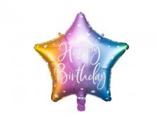Žvaigždės formos folinis balionas "Happy Birthday", spalvotas (40 cm)